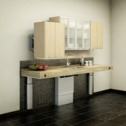 adjustable bench and cupboards